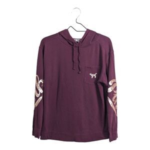 PINK Victoria's Secret Woman Purple Pullover Sweatshirt Hoodie Sequins Dog S